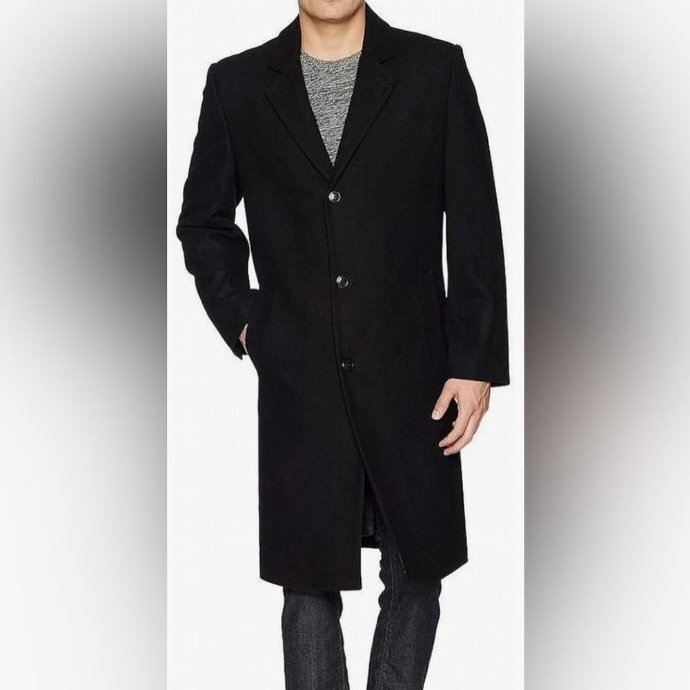 London Fog Men's Signature Wool Blend Single-Breasted Topcoat Black Size 48L